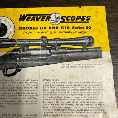 Vintage 1960s Weaver Scopes Models K8 K10 Sales Brochure Mail Order Advertising