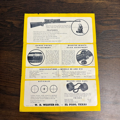 Vintage 1960s Weaver Scopes Models K8 K10 Sales Brochure Mail Order Advertising