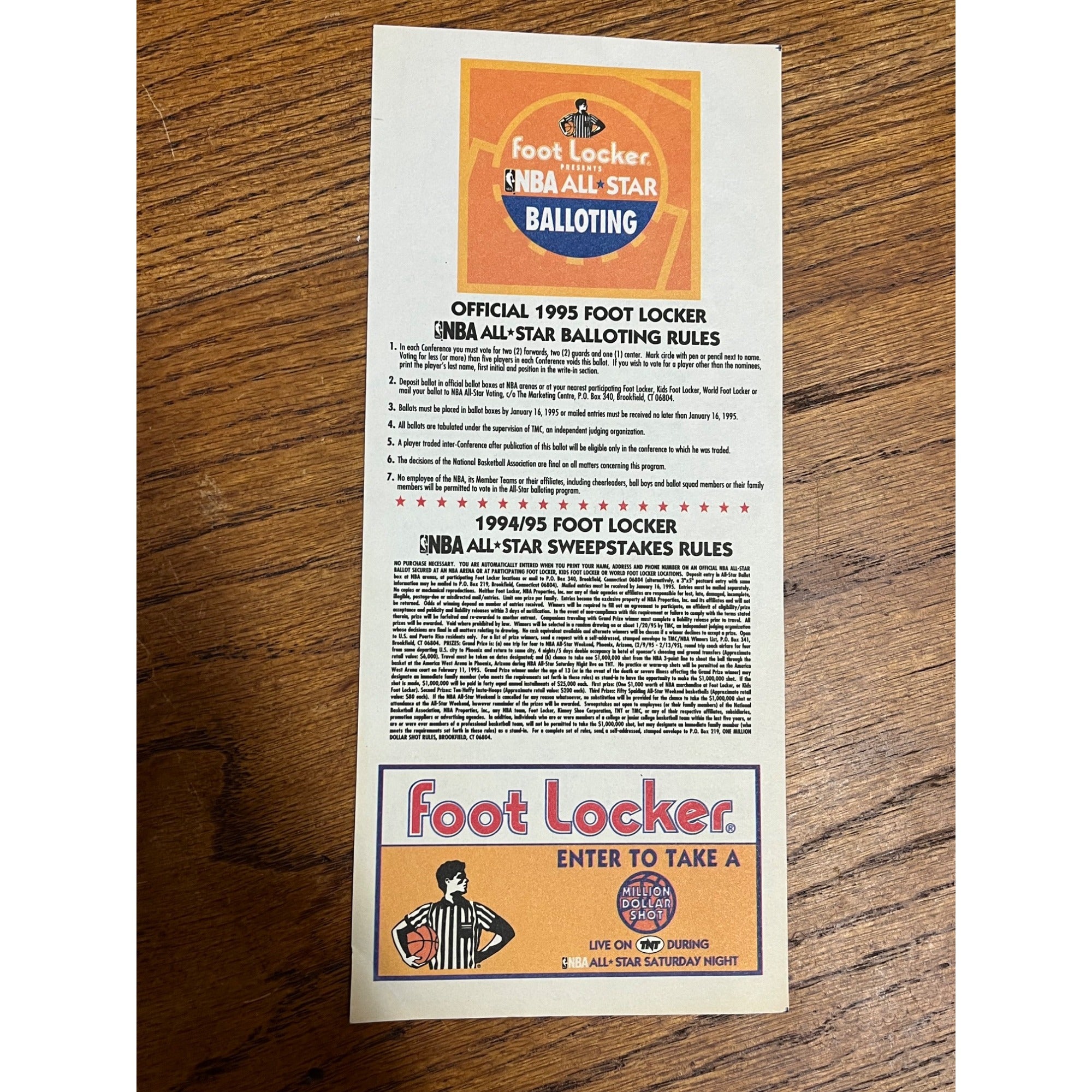 Vintage 1995 Official NBA All-Star Voting Ballot Unused - Shaq Barkley