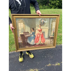 Vintage Framed Print Vincent Aderente "My Country Tis of Thee" Victorian Parlor Scene Patriotic 1950's