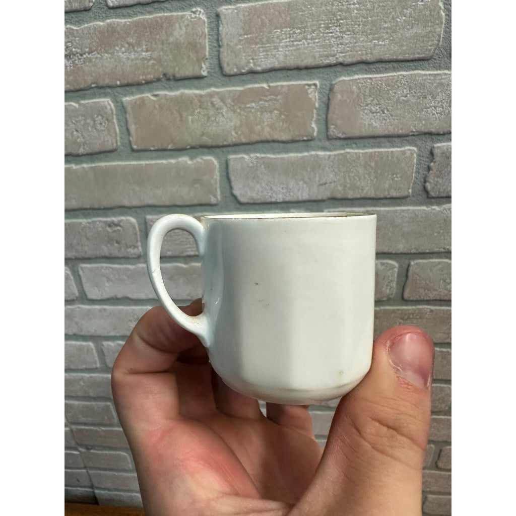 Small Victorian Child's Tea Cup Mug Girls and Dog white Porcelain 2" tall