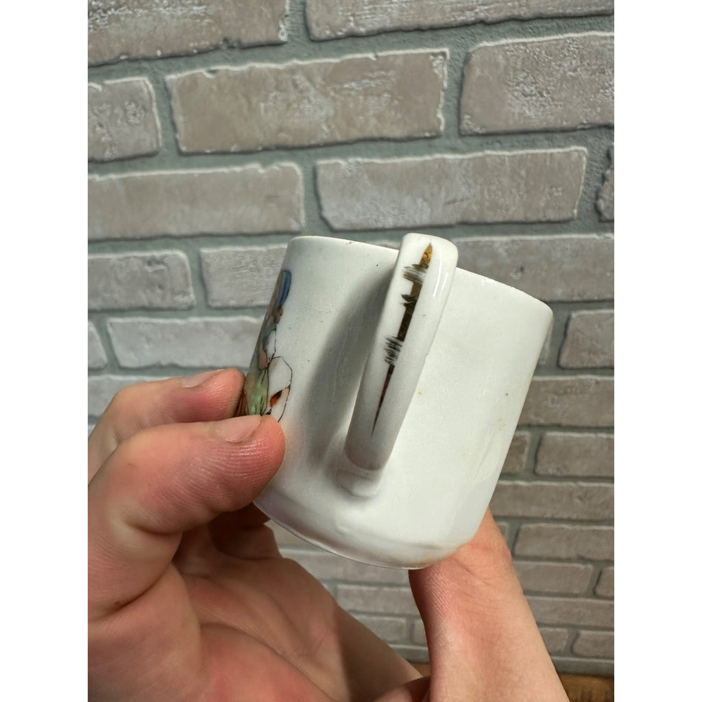 Small Victorian Child's Tea Cup Mug Girls and Dog white Porcelain 2" tall