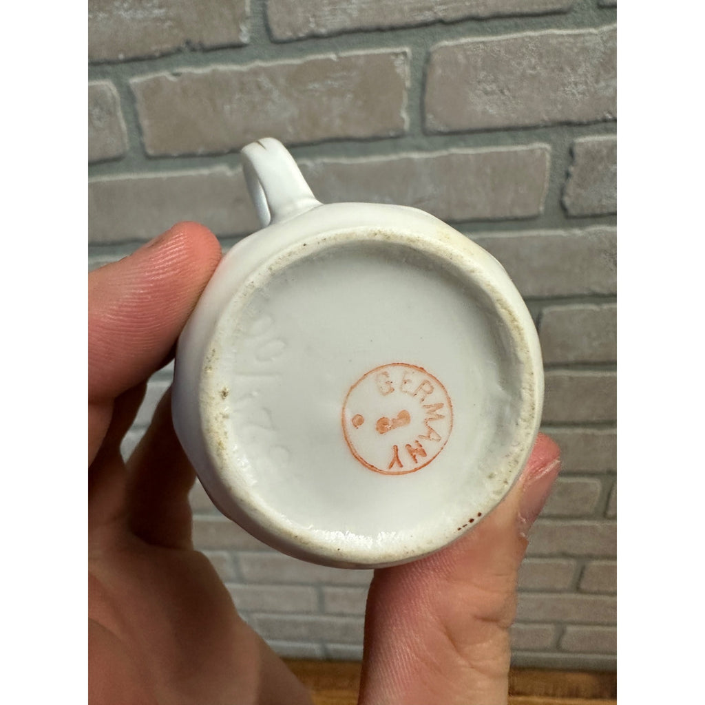 Small Victorian Child's Tea Cup Mug Girls and Dog white Porcelain 2" tall