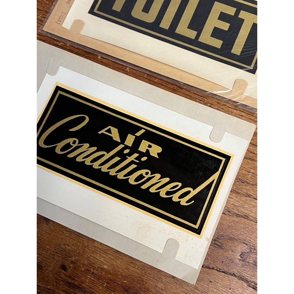 Vintage 1940 Duro Decal Co. Hotel  Art Deco Signs TOILET & AIR CONDITIONED NEW