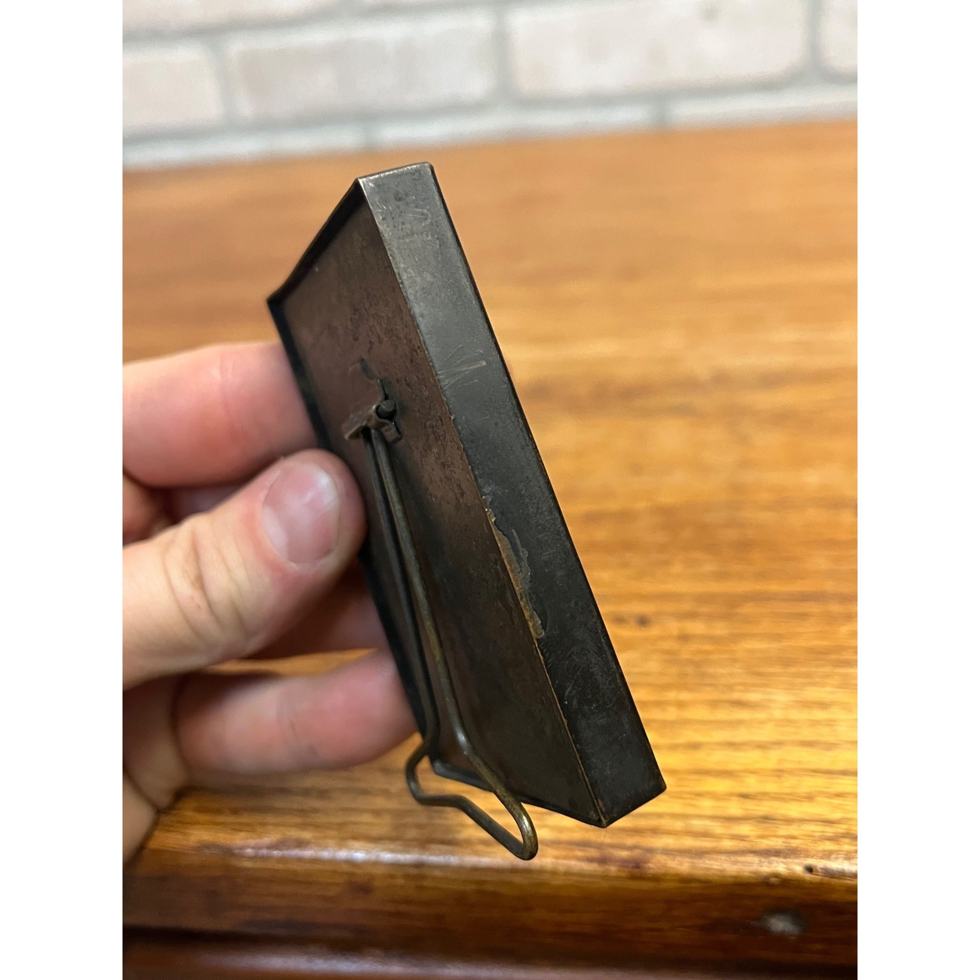 Antique 2" x 3" Brass Standing Picture Frame Miniature Tintype? Patented 1900