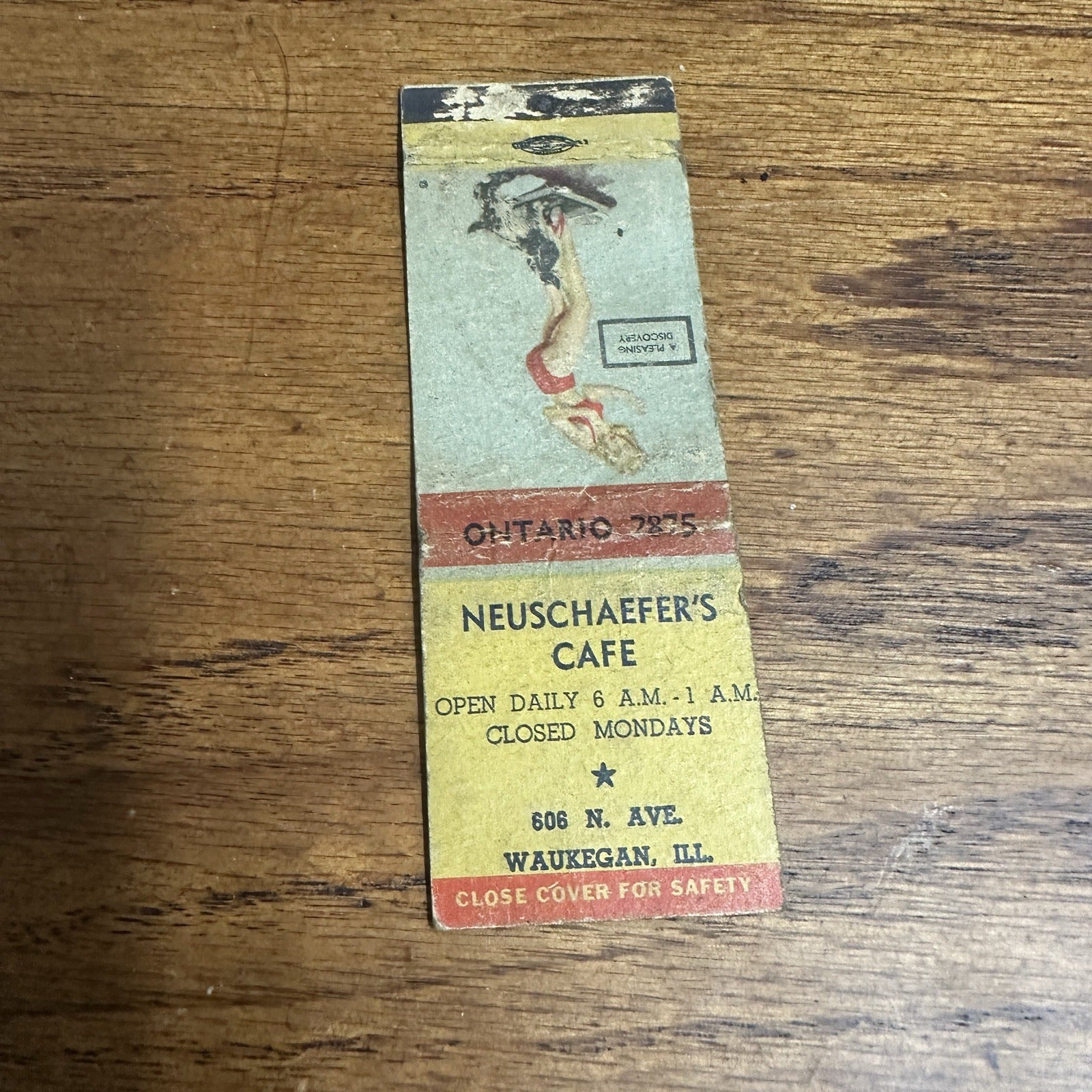 1940s 1950s Pinup Girl Girlie Matchbook Cover Neuschaefer Cafe Waukegan ILL