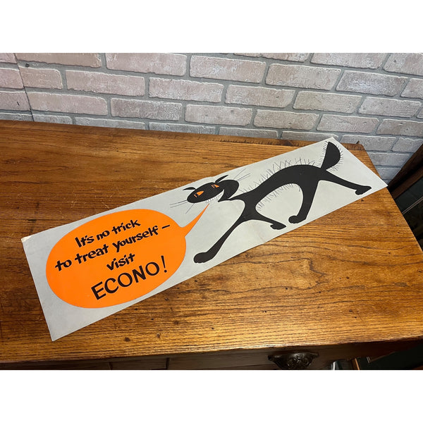 Vintage 1950s Halloween Trick or Treat Advertising Sign Banner Black Cat Econo Gas