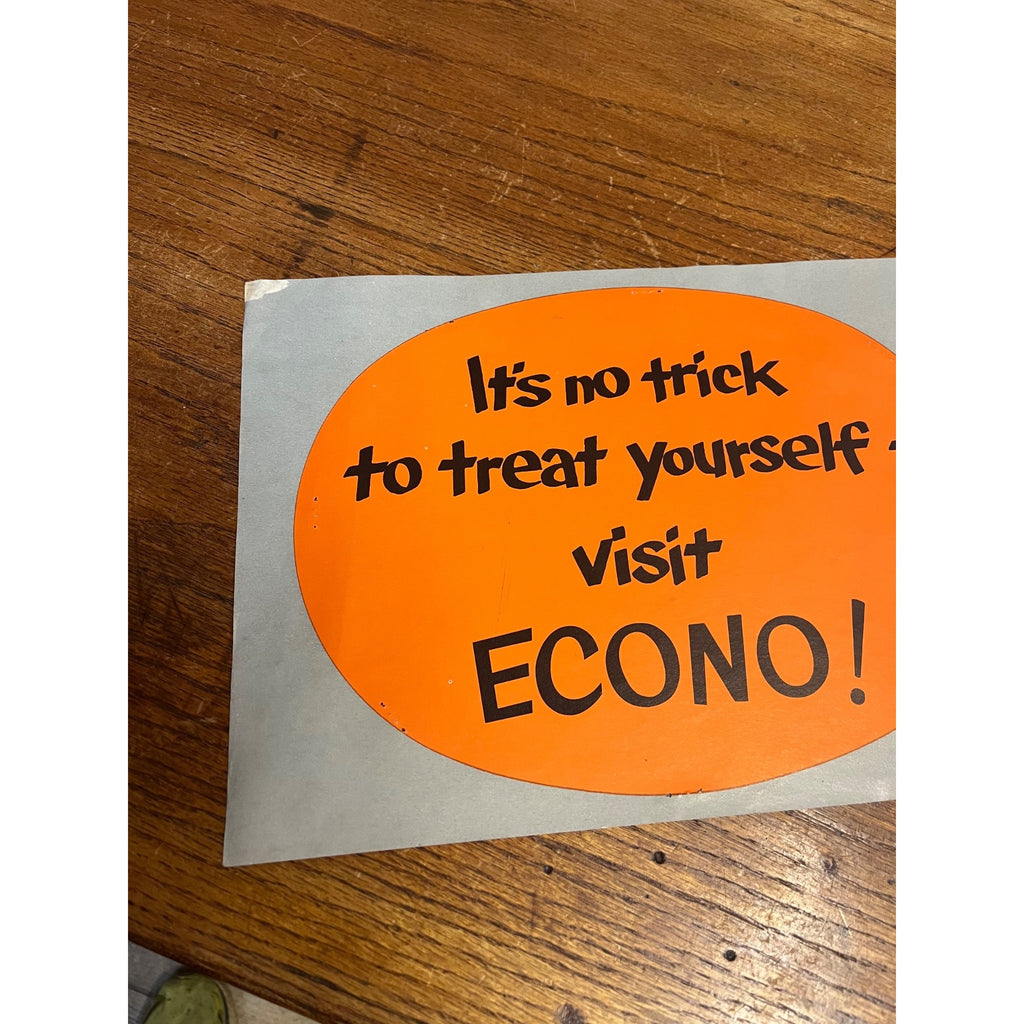 Vintage 1950s Halloween Trick or Treat Advertising Sign Banner Black Cat Econo Gas