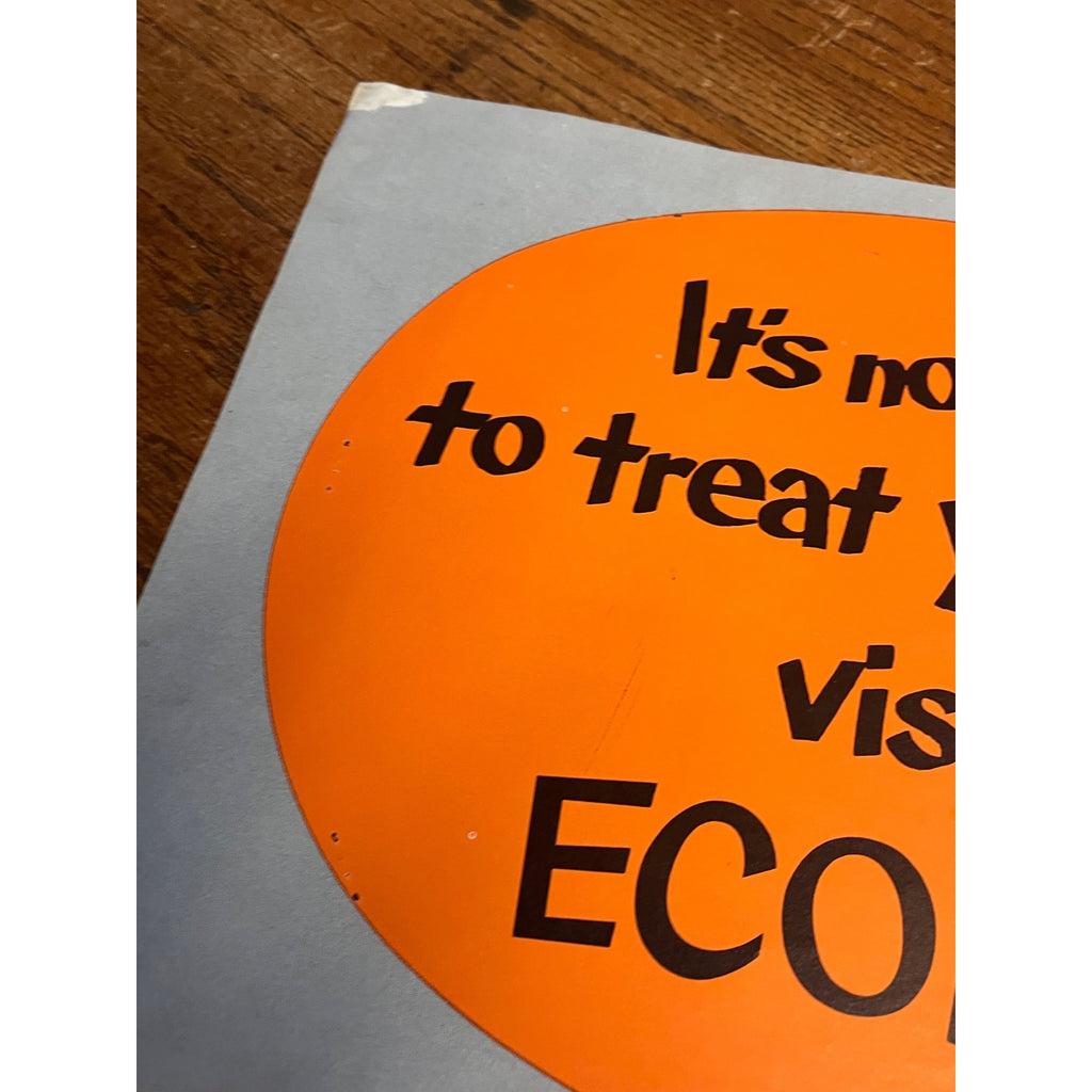 Vintage 1950s Halloween Trick or Treat Advertising Sign Banner Black Cat Econo Gas