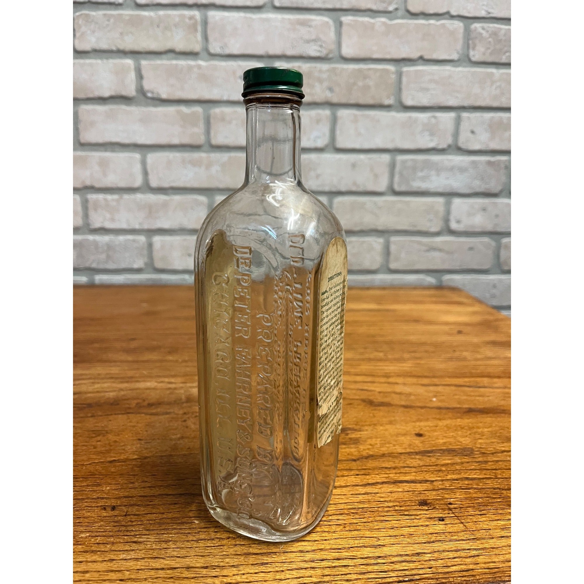 Antique Dr. Peter's Kuriko Glass Medicine Bottle Chicago w/ Label - Embossed
