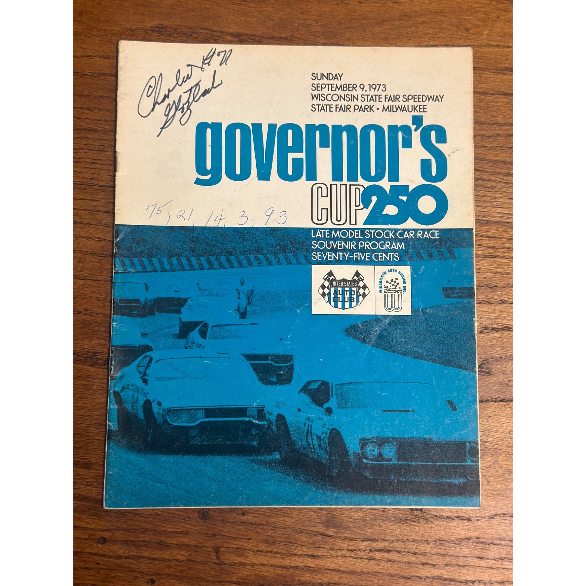 1973 Governor's Cup 250 Mile Race SIGNED Souvenir Program Wisconsin