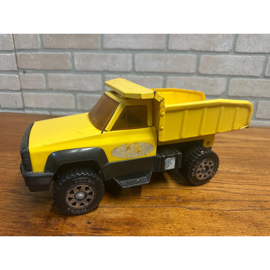 Vintage Tonka 13.5" Yellow Toy Dump Truck Pressed Steel Toy Plastic Tires