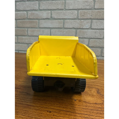 Vintage Tonka 13.5" Yellow Toy Dump Truck Pressed Steel Toy Plastic Tires