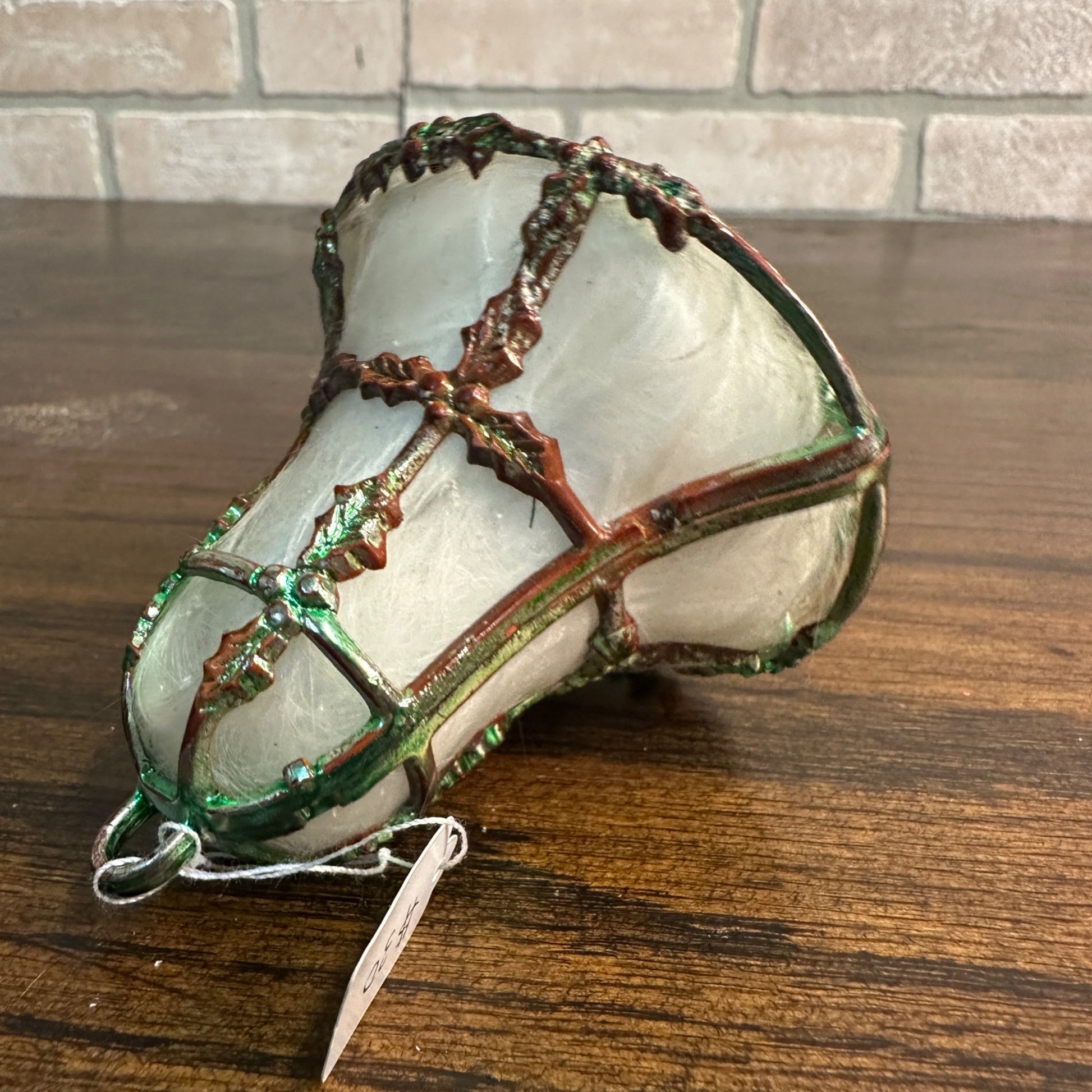 Vintage MCM Caged Spun Cotton Christmas Ornament Bell Plastic