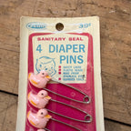 Vintage NOS Penn Duck Diaper Pins Pink Plastic Heads Sanitary Seal USA Carded