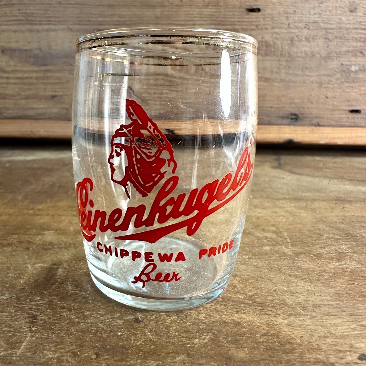 Leinenkugel's Beer Double Rim Barrel Shorty Chippewa Falls, Wisconsin Glass 3"