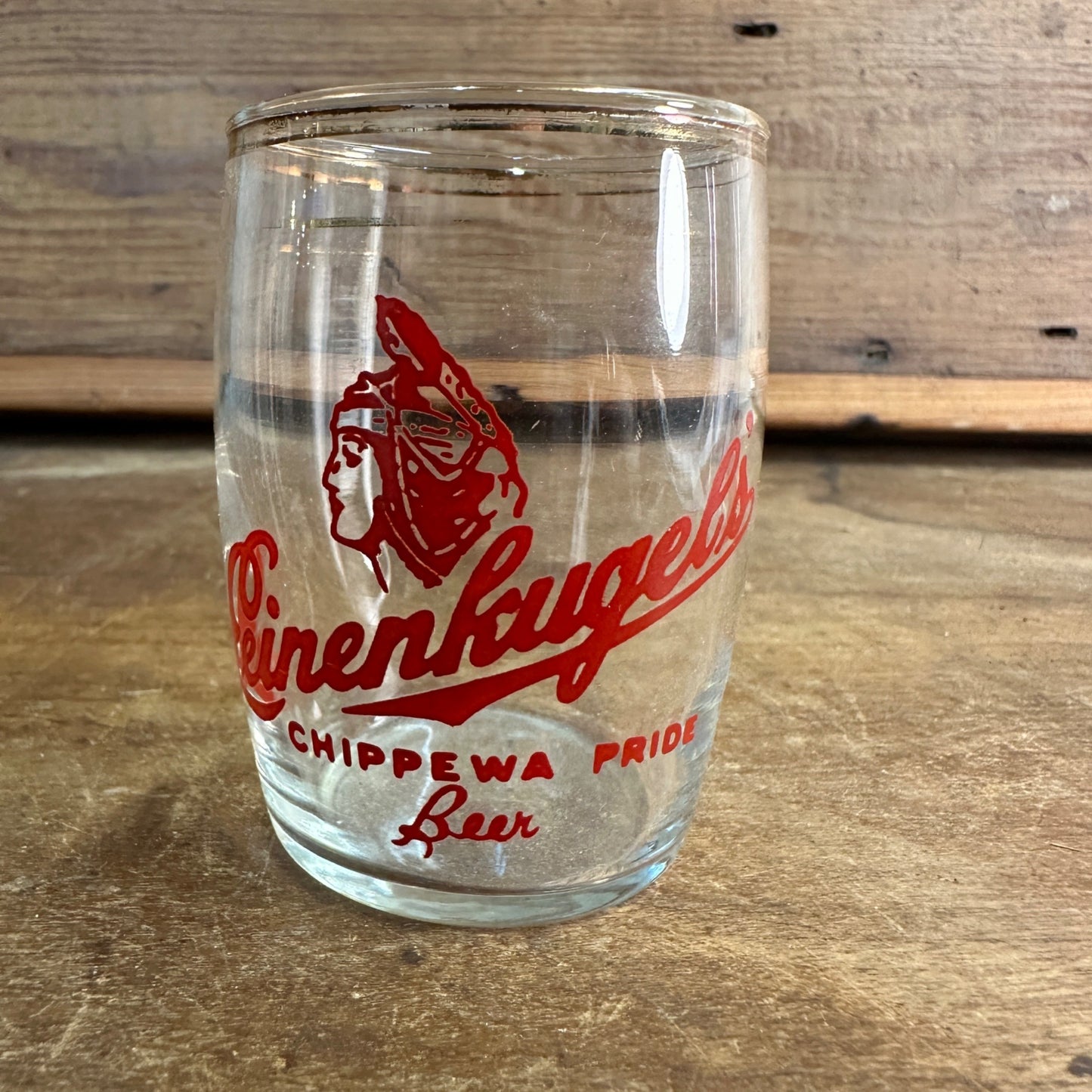 Leinenkugel's Beer Double Rim Barrel Shorty Chippewa Falls, Wisconsin Glass 3"