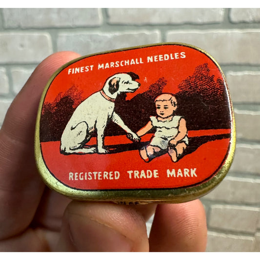 Vintage RCA Victor Gramophone Phonograph Needles Advertising Tin Nipper + Child