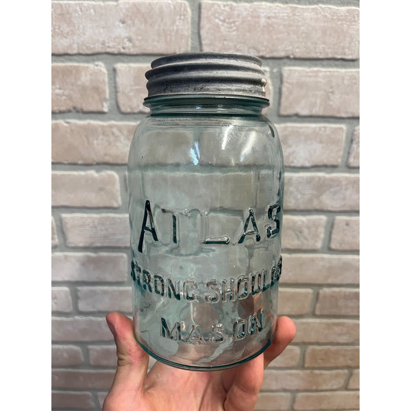 Vintage Atlas Mason Crude Glass Aqua Blue