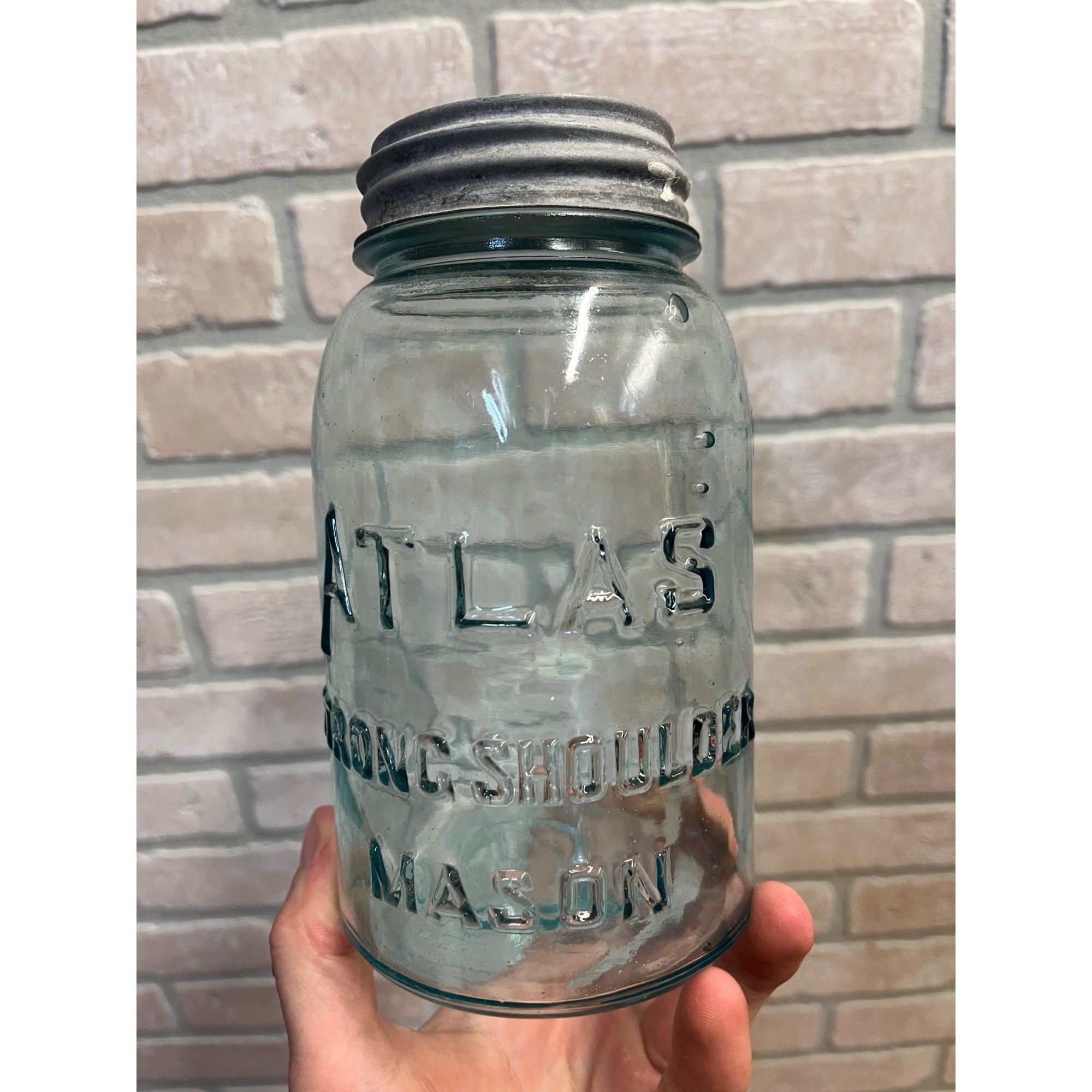 Vintage Atlas Mason Crude Glass Aqua Blue