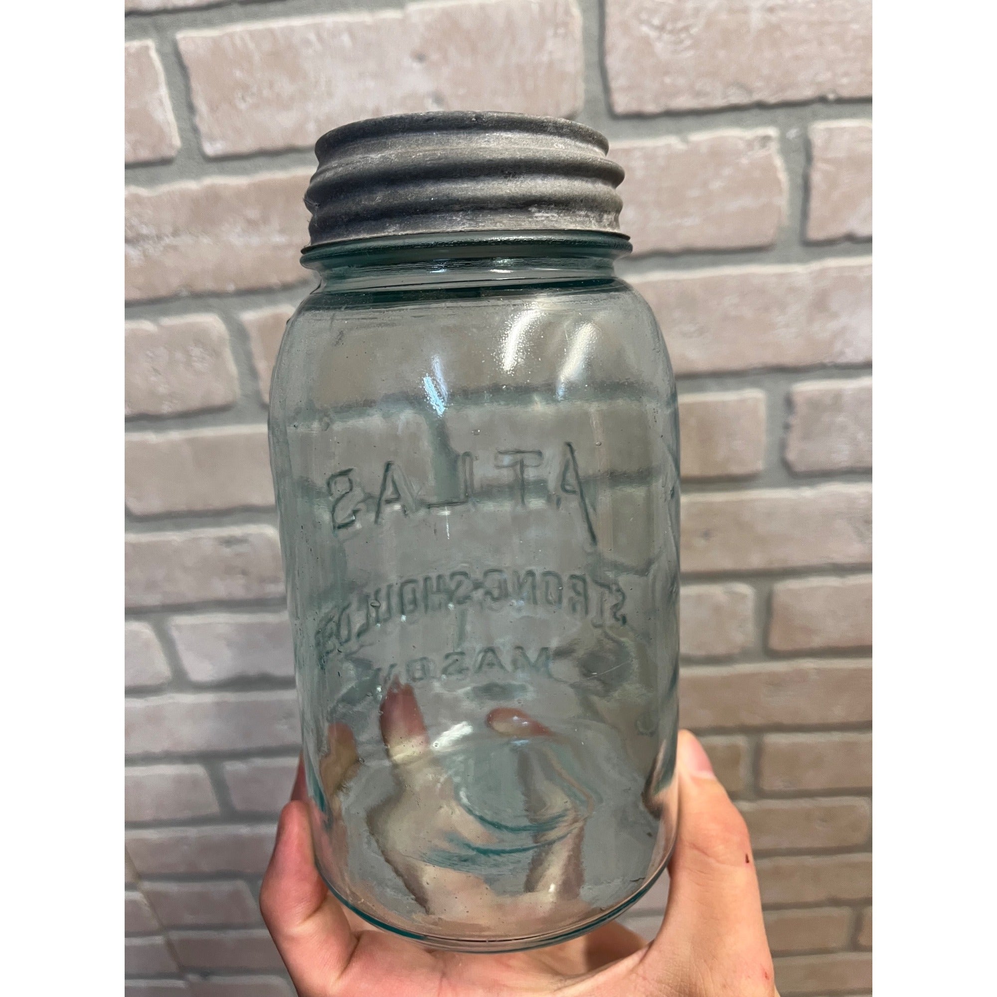 Vintage Atlas Mason Crude Glass Aqua Blue