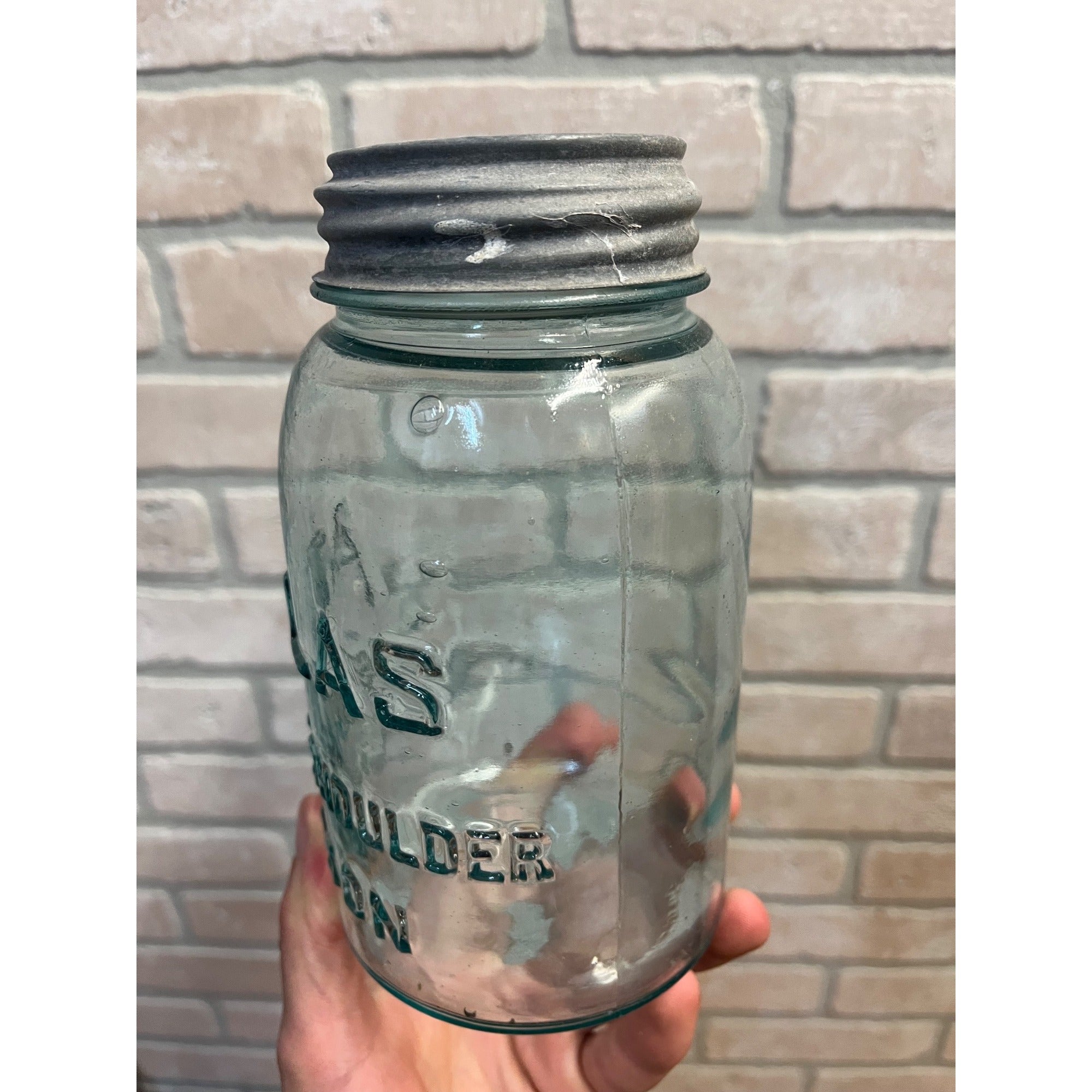 Vintage Atlas Mason Crude Glass Aqua Blue