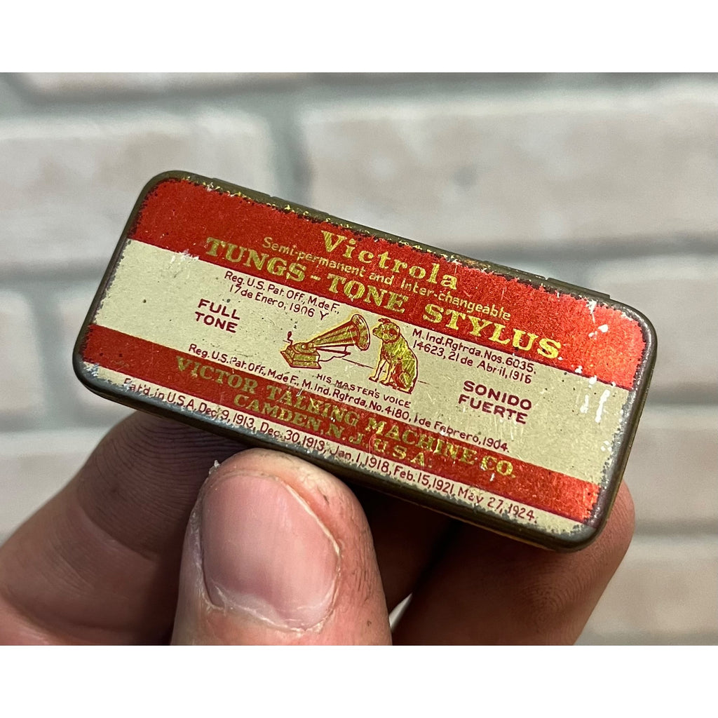 Vintage 1920s Victrola Tungs-Tone Needles Talking Machine Tin Case Hinged