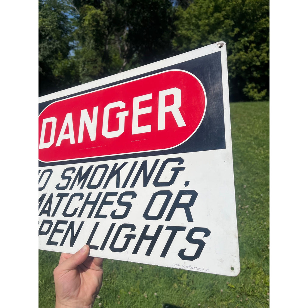 Vintage Scioto Danger No Smoking Matches Open Lights Railroad Heavy Metal Sign 20" x 14"