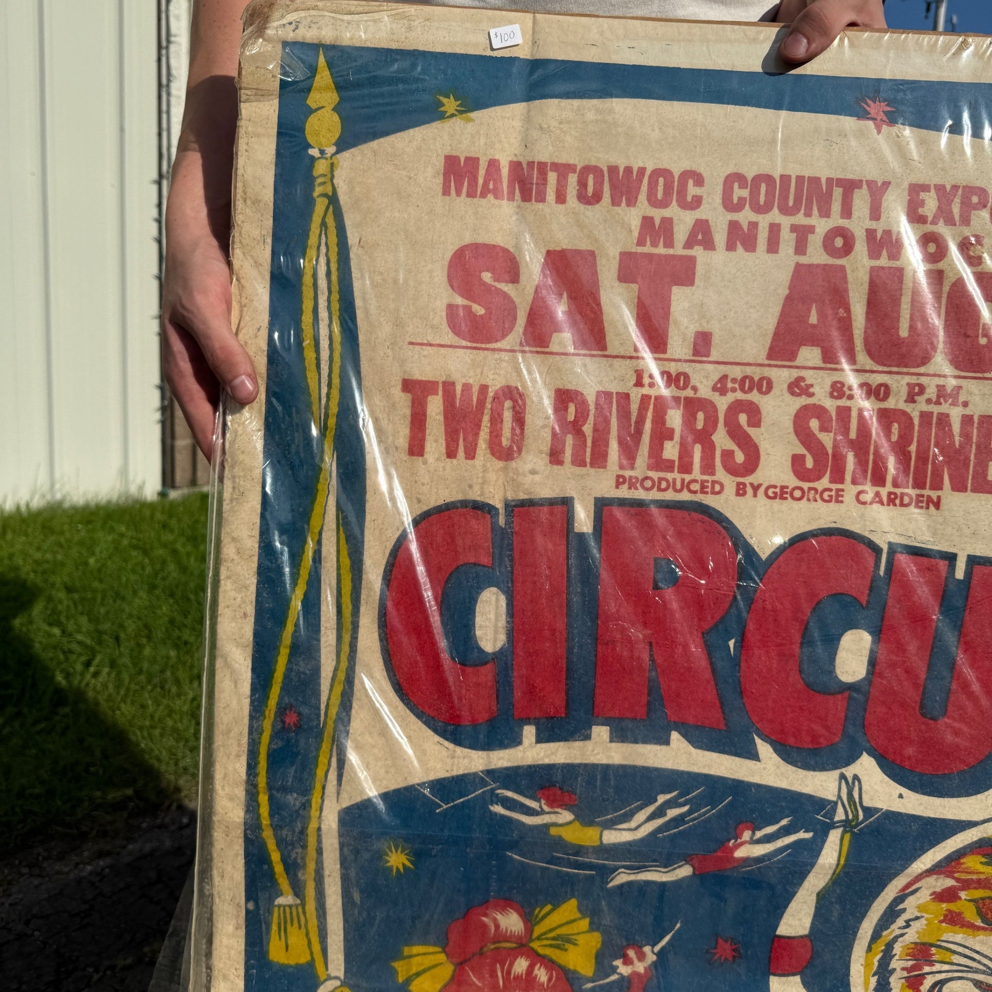 Vintage 1950s Two Rivers Shrine Club Circus Poster Manitowoc Expo