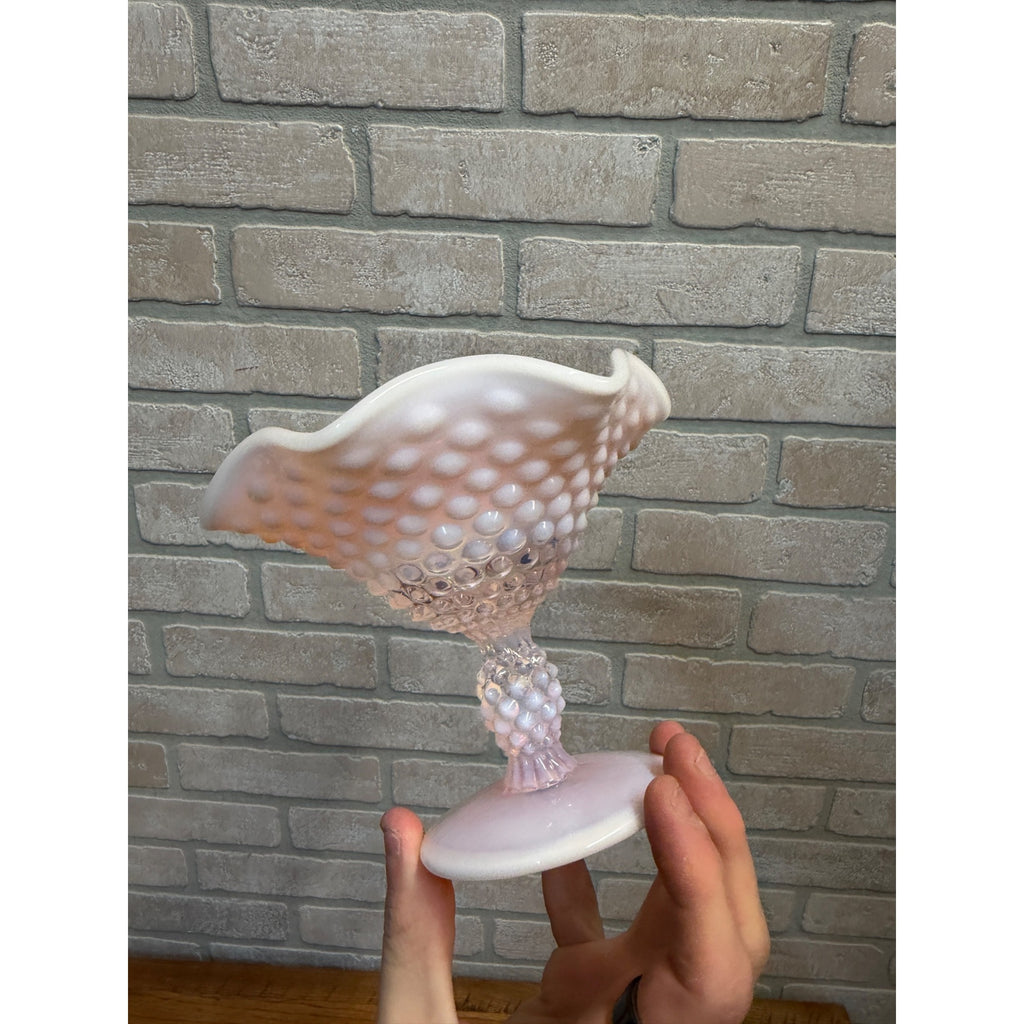 Duncan Miller Glass ~ Hobnail ~ Fluted Compote / Pedestal Candy Dish Pink