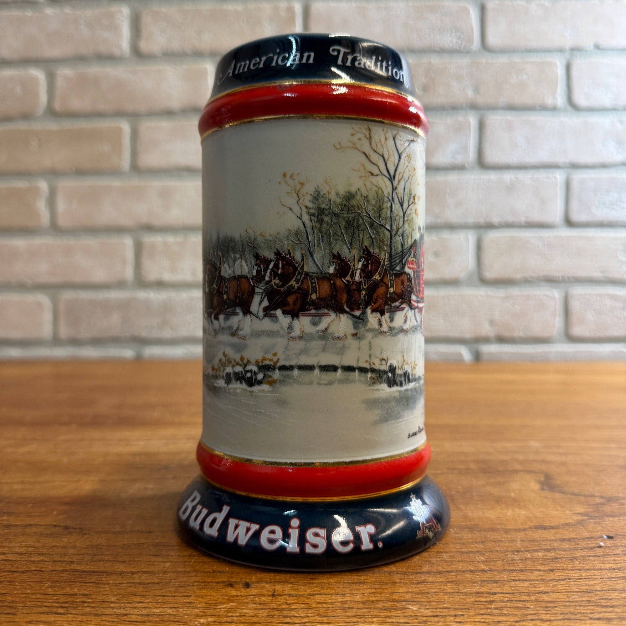 Vintage 1990 Budweiser Clydesdale Horses Beer Stein Mug Ceramic Susan Sampson