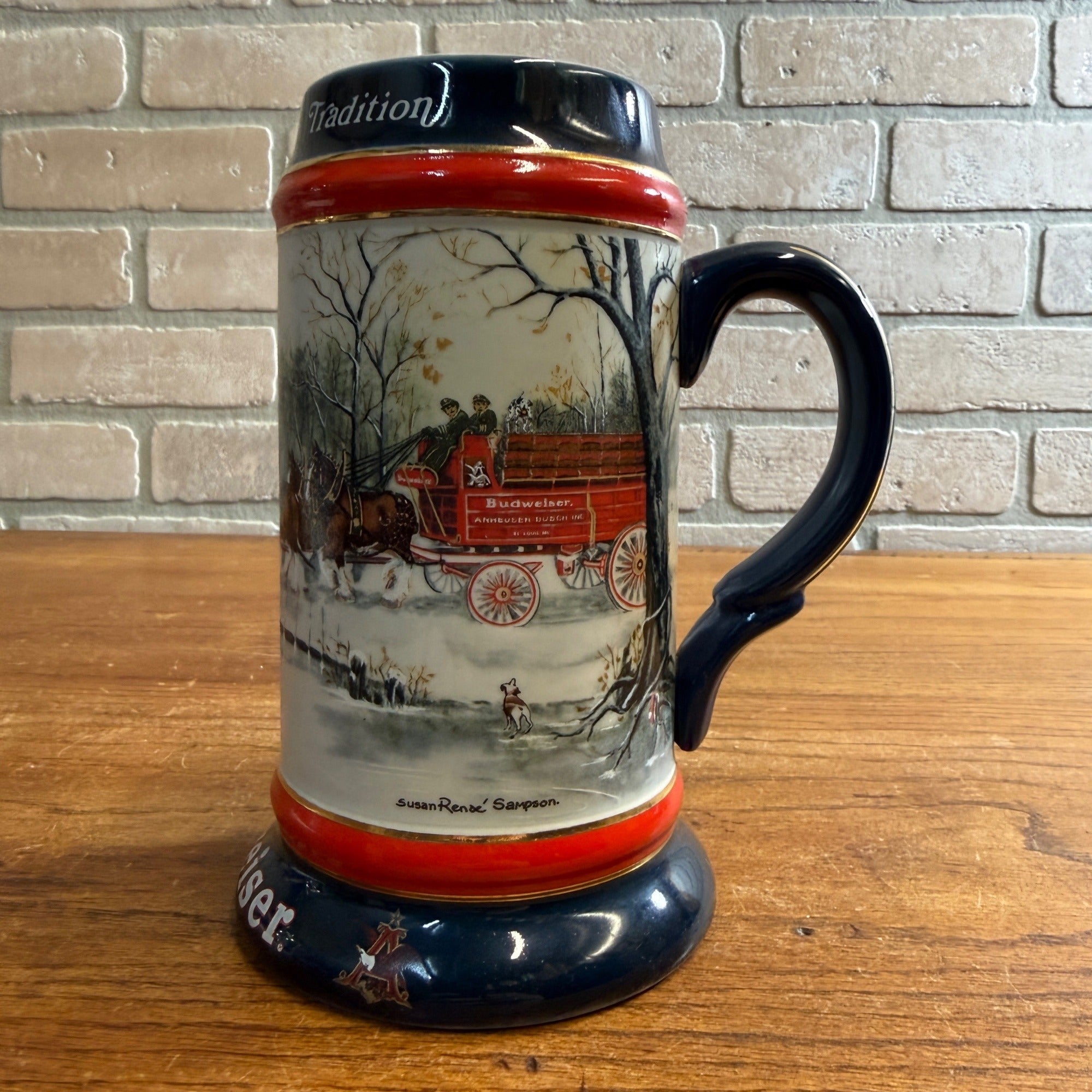 Vintage 1990 Budweiser Clydesdale Horses Beer Stein Mug Ceramic Susan Sampson
