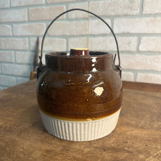 Vintage Red Wing Bean Pot Wire Bail Handle Union Stoneware Co Dark Brown W/ Lid