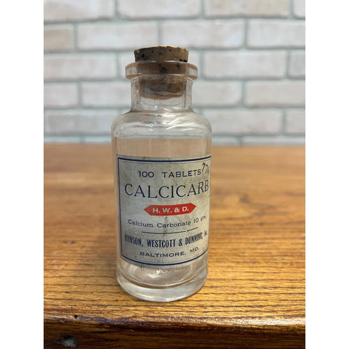 Vintage 1930s CALCICARB TABLETS Apothecary Medicine Bottle - Baltimore MD Hynson