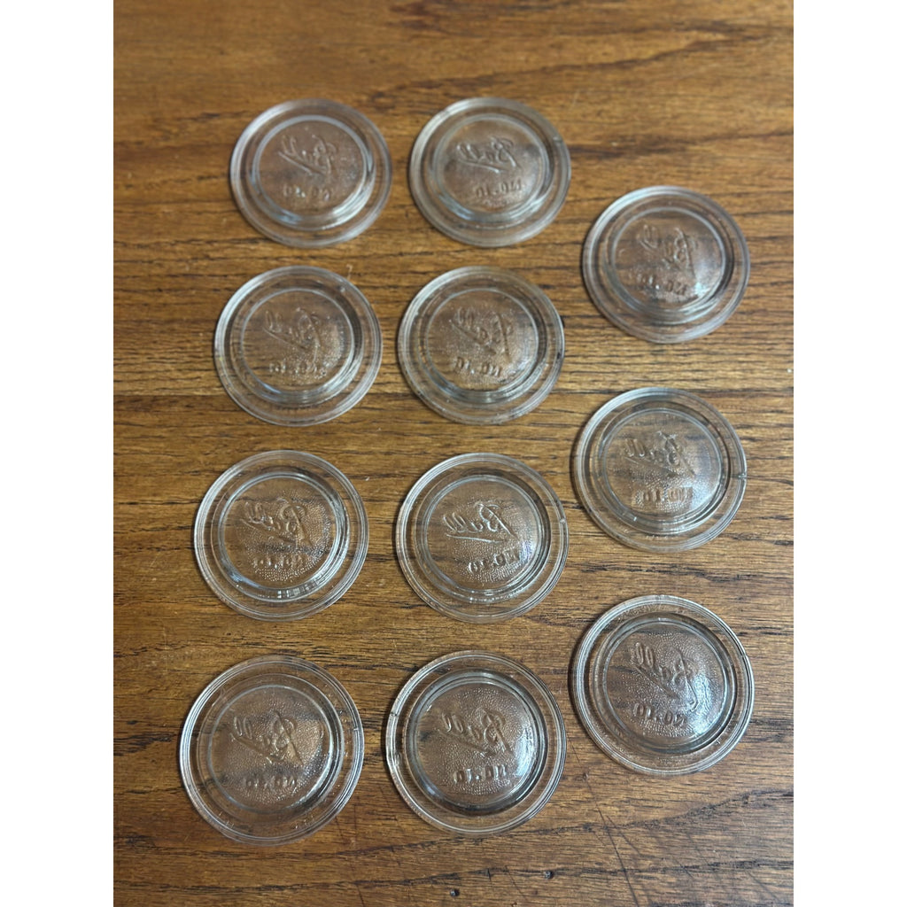 Vintage Ball No. 10 ~ 11pcs Small Mouth Glass Canning Lid Inserts ~ 2 5/8"" Clear