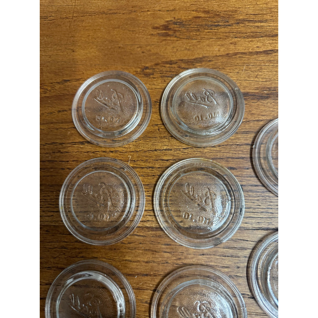 Vintage Ball No. 10 ~ 11pcs Small Mouth Glass Canning Lid Inserts ~ 2 5/8"" Clear