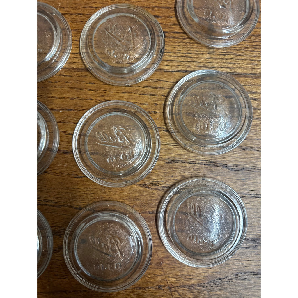 Vintage Ball No. 10 ~ 11pcs Small Mouth Glass Canning Lid Inserts ~ 2 5/8"" Clear