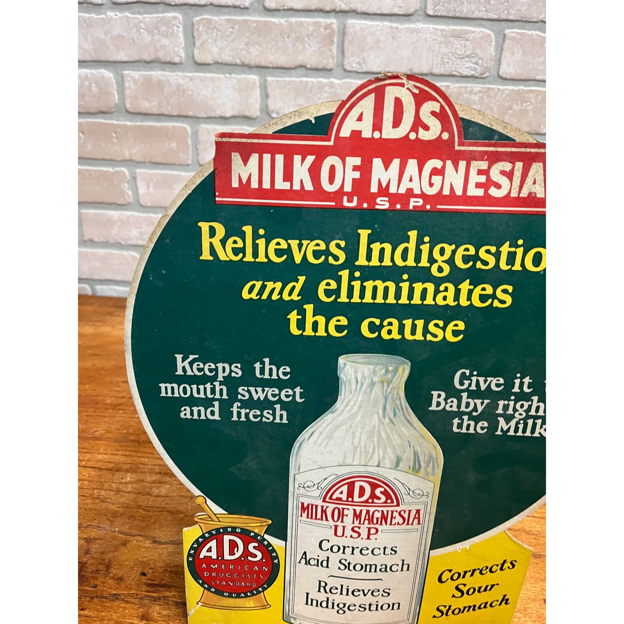 Vintage 1920s Milk of Magnesia A.D.S. Advertising Store Display Sign Easelback