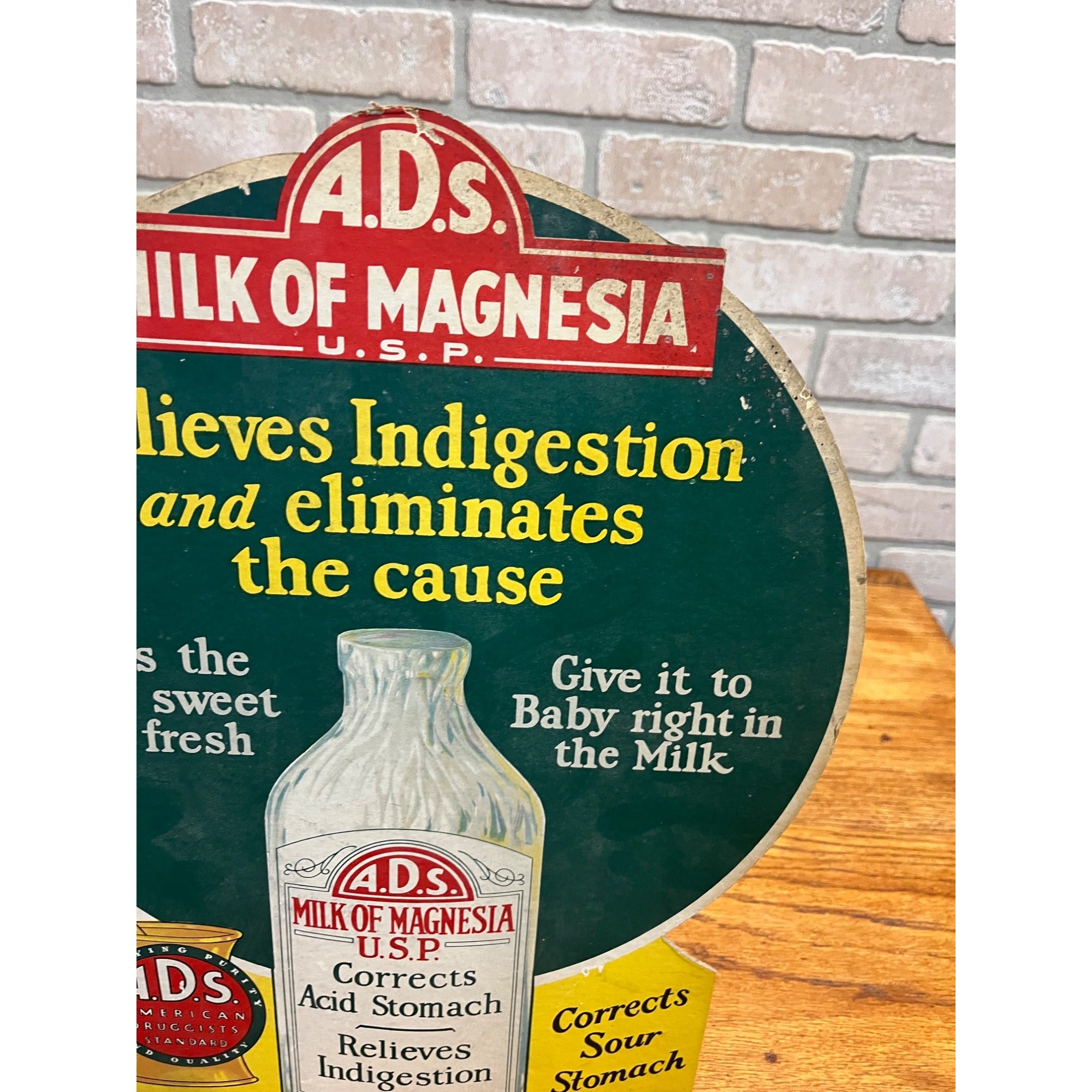 Vintage 1920s Milk of Magnesia A.D.S. Advertising Store Display Sign Easelback