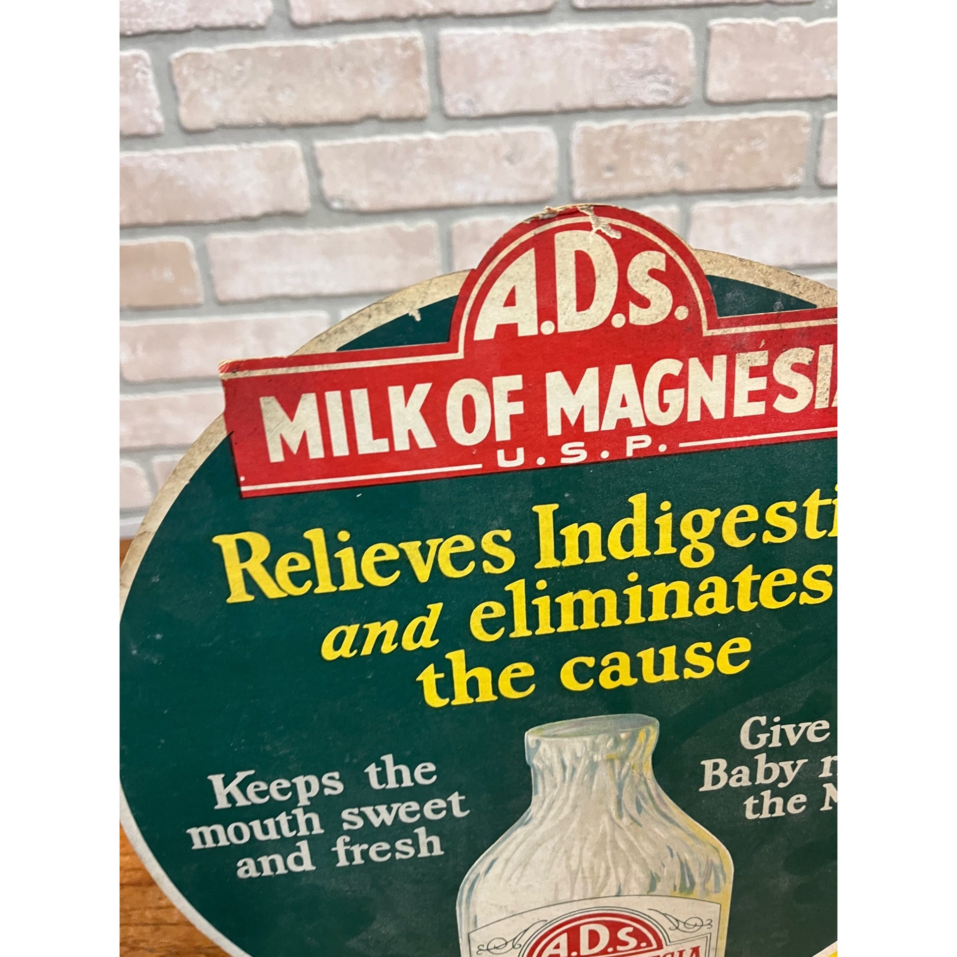 Vintage 1920s Milk of Magensia A.D.S. Advertising Store Display Sign Easelback