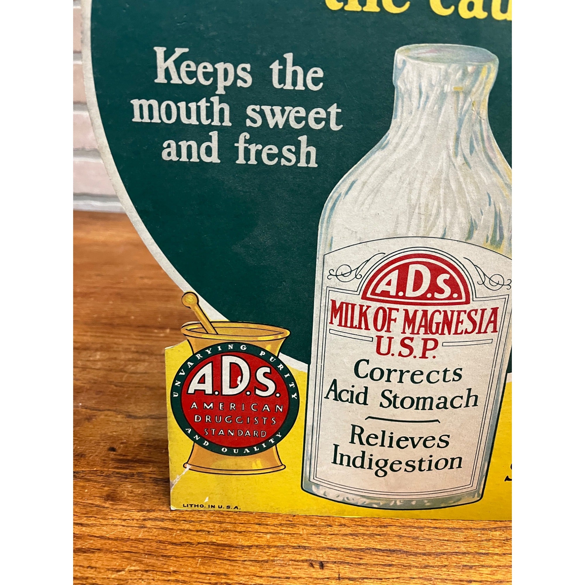 Vintage 1920s Milk of Magnesia A.D.S. Advertising Store Display Sign Easelback