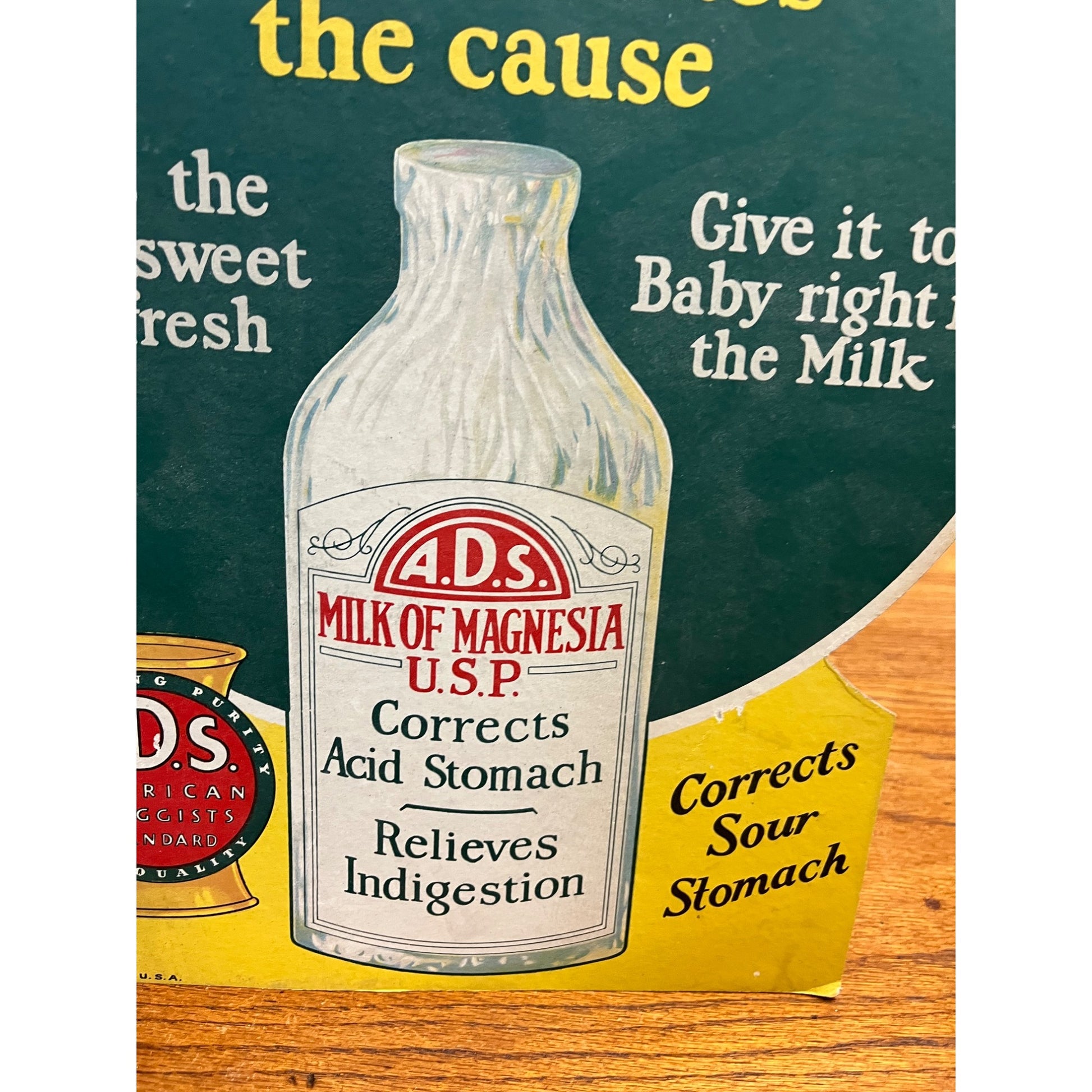 Vintage 1920s Milk of Magensia A.D.S. Advertising Store Display Sign Easelback