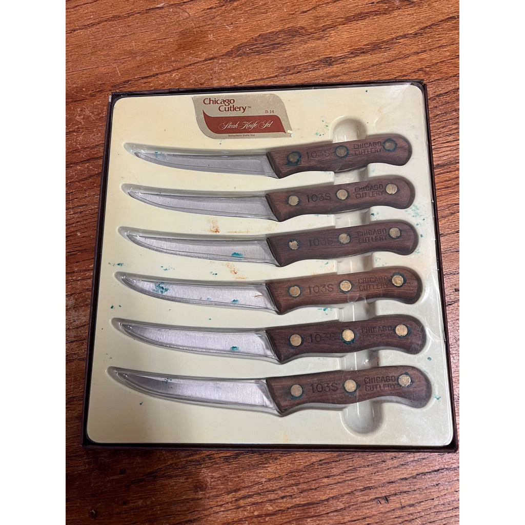 Vintage Chicago Cutlery Steak Knives #103S Set Of Six With Wooden Handles