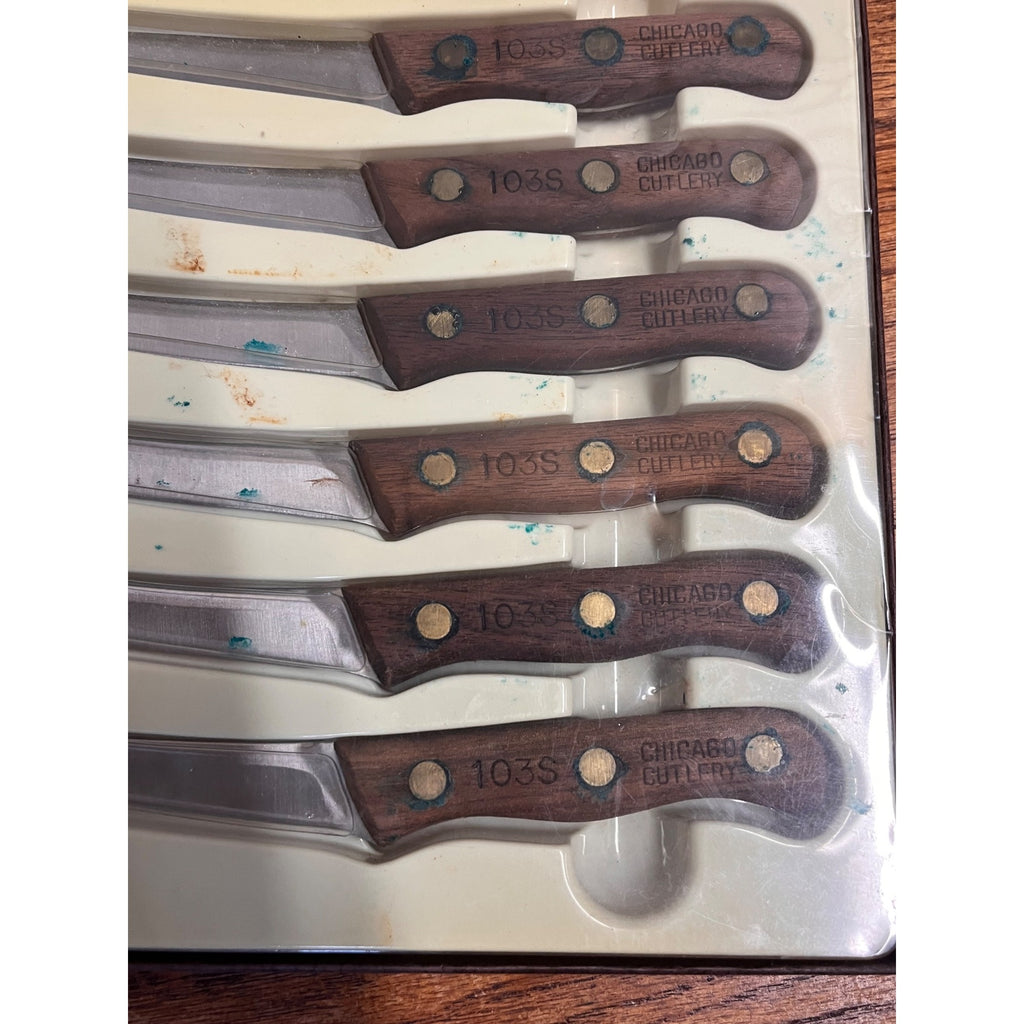 Vintage Chicago Cutlery Steak Knives #103S Set Of Six With Wooden Handles