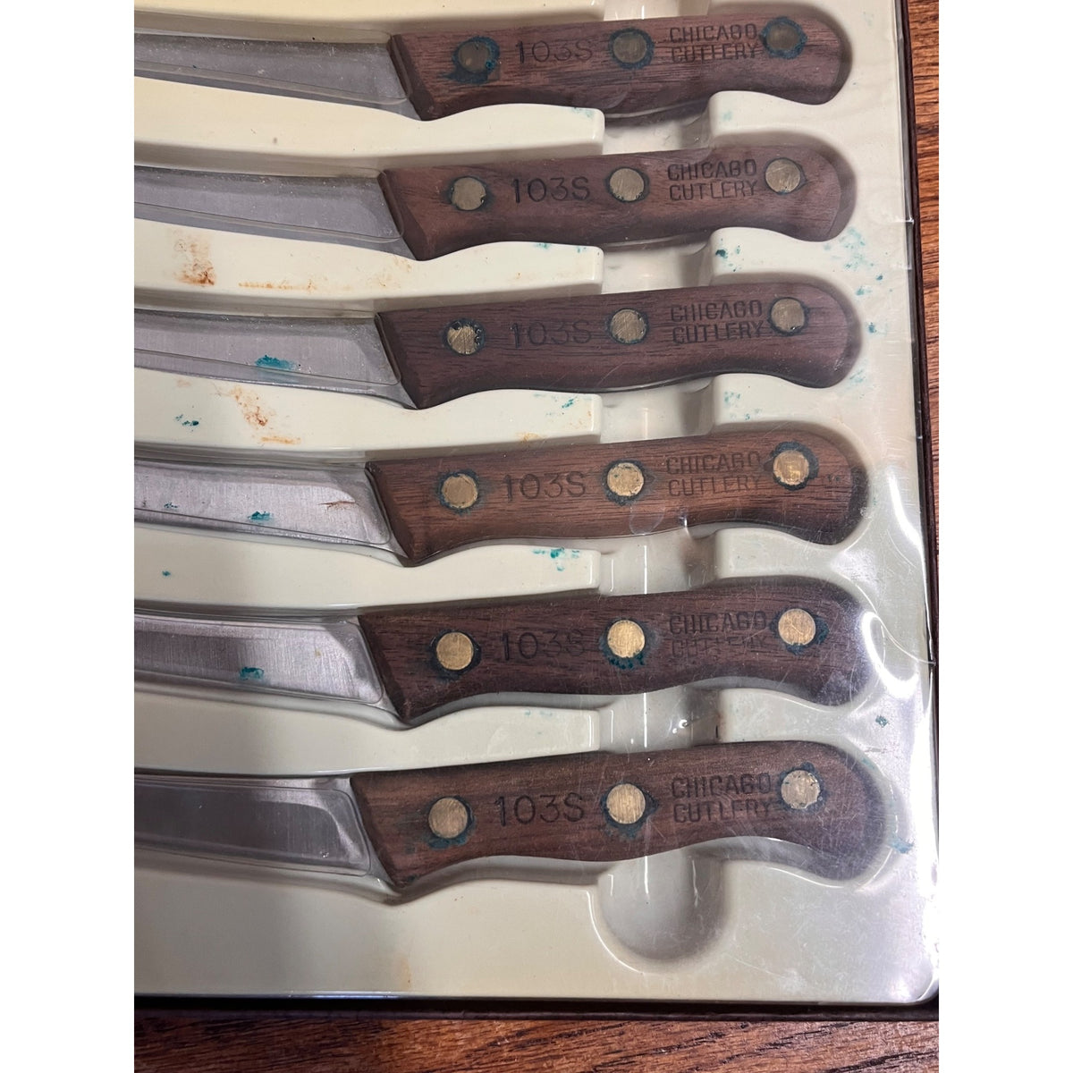 Vintage Chicago Cutlery Steak Knives #103S Set Of Six With Wooden Handles