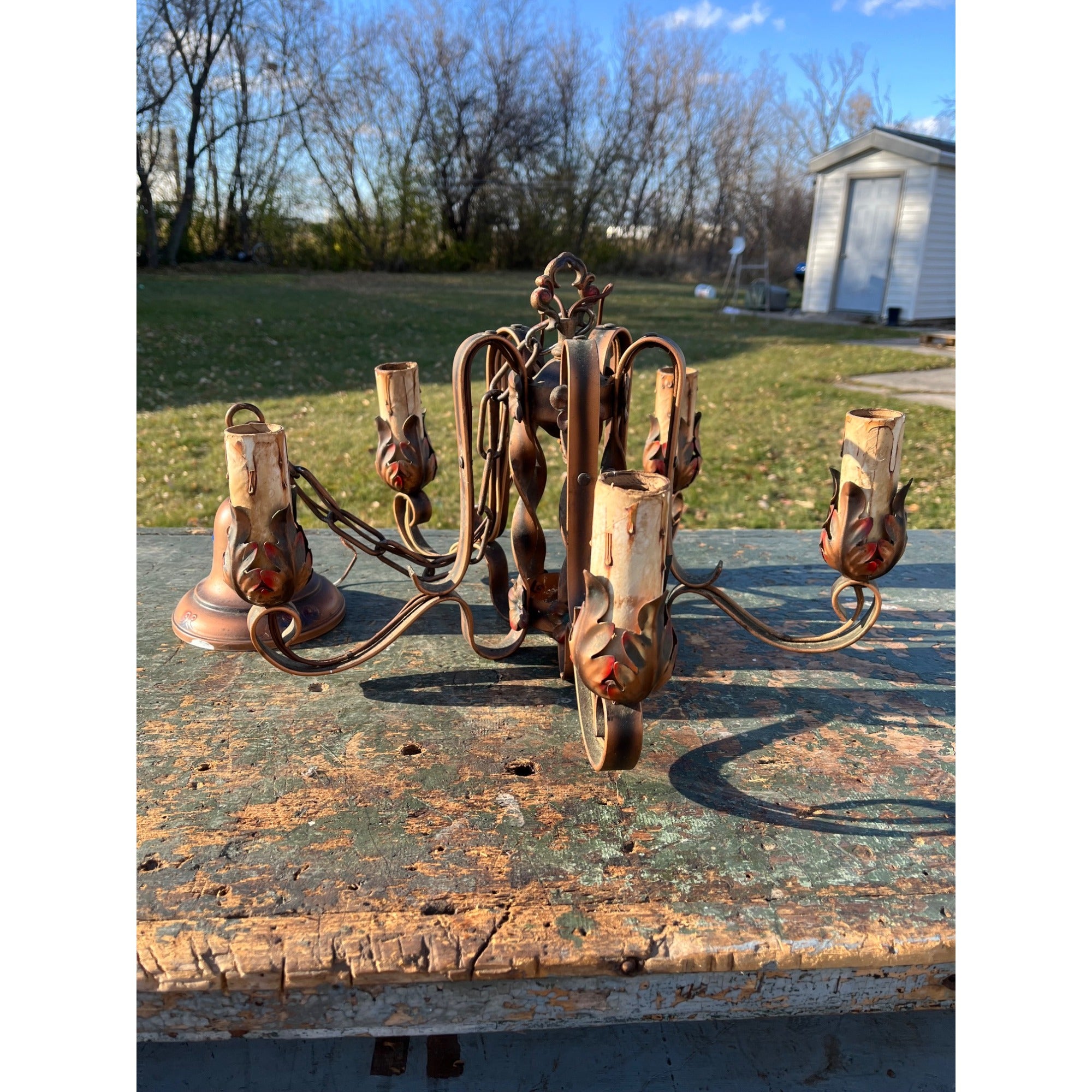 Vintage 1920s 5-Light Chandelier Ornate Ceiling Light Fixture Victorian Flower