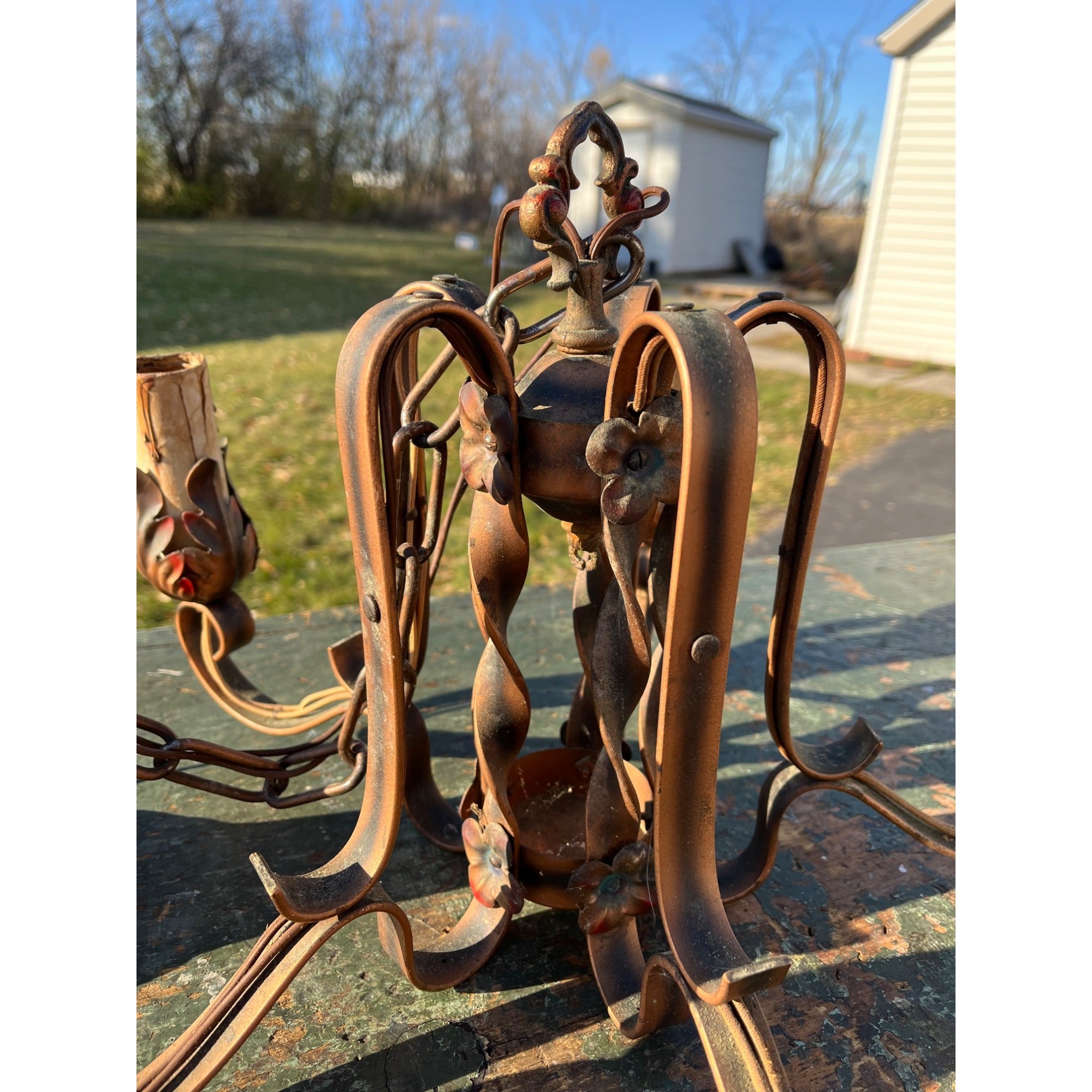 Vintage 1920s 5-Light Chandelier Ornate Ceiling Light Fixture Victorian Flower