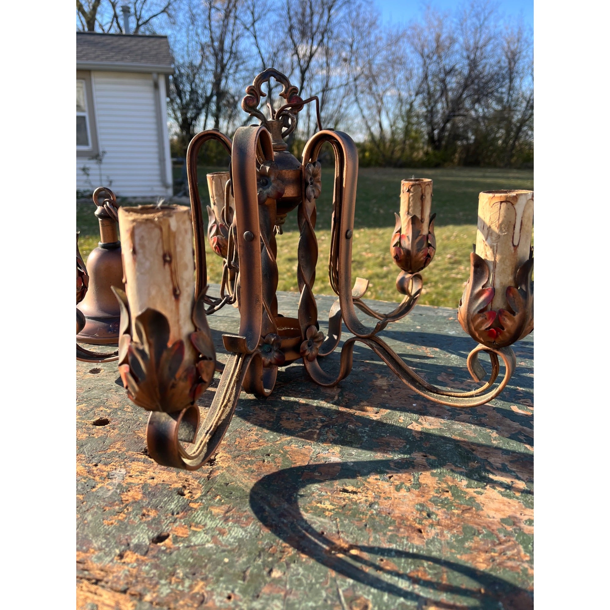 Vintage 1920s 5-Light Chandelier Ornate Ceiling Light Fixture Victorian Flower