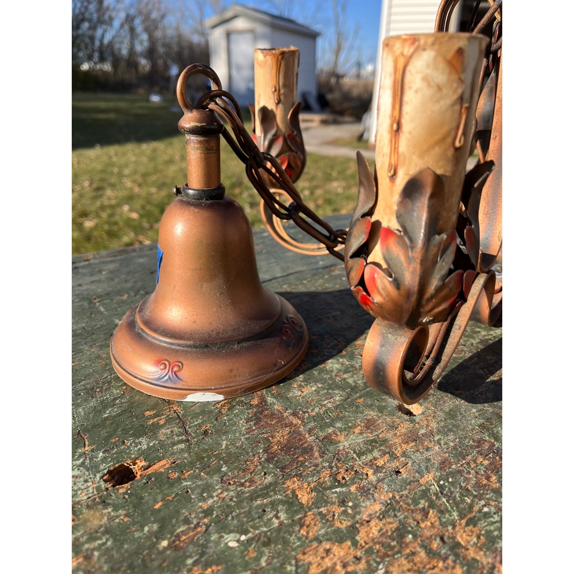 Vintage 1920s 5-Light Chandelier Ornate Ceiling Light Fixture Victorian Flower