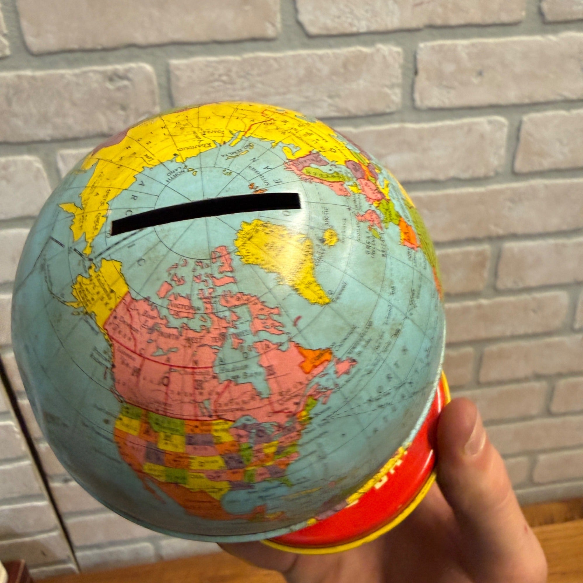 Ohio Art Co. World Bank Globe Tin Litho Made in USA As You Save So You Prosper